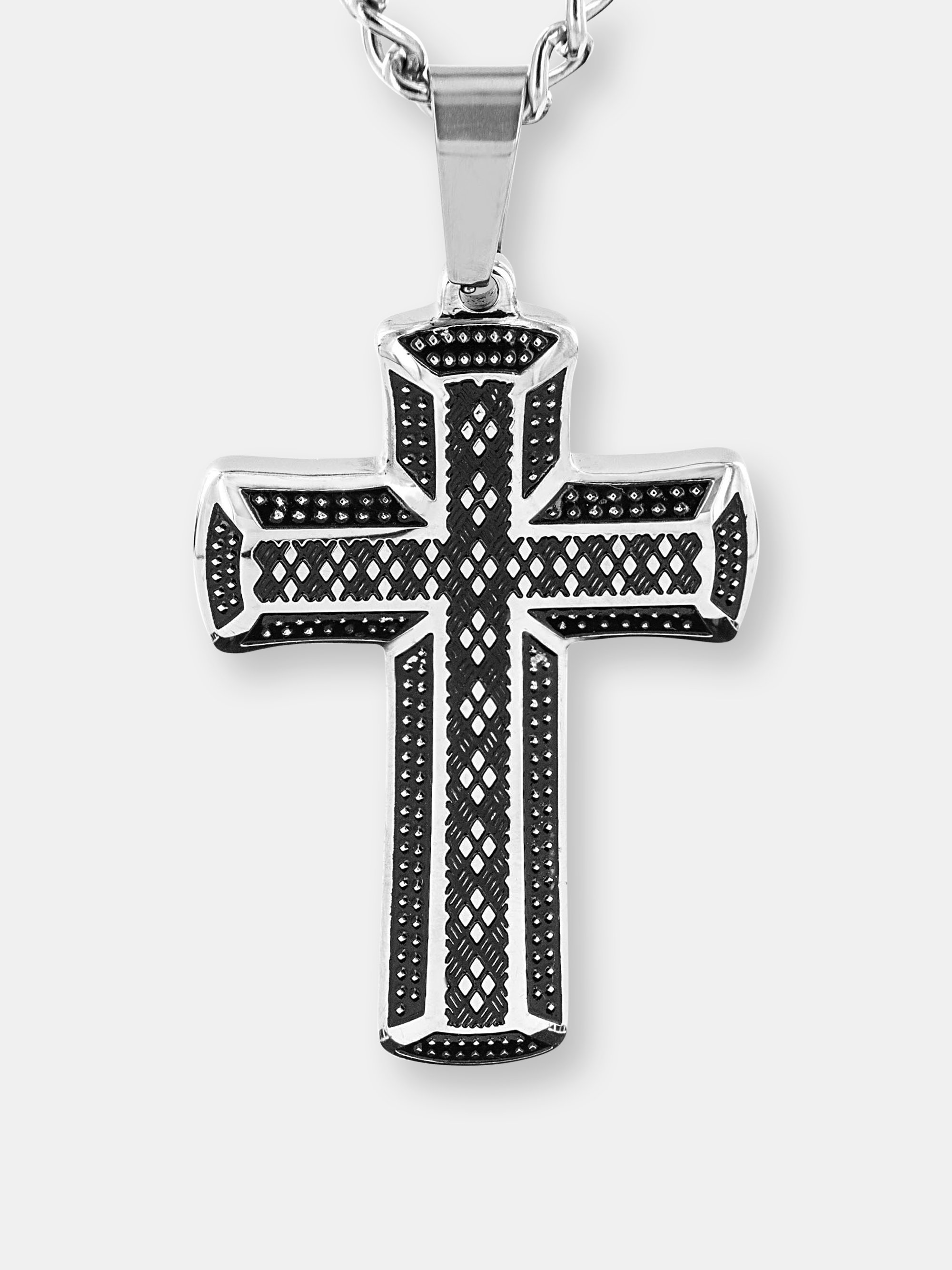 Stainless Steel Antiqued Cross Pendant Necklace 